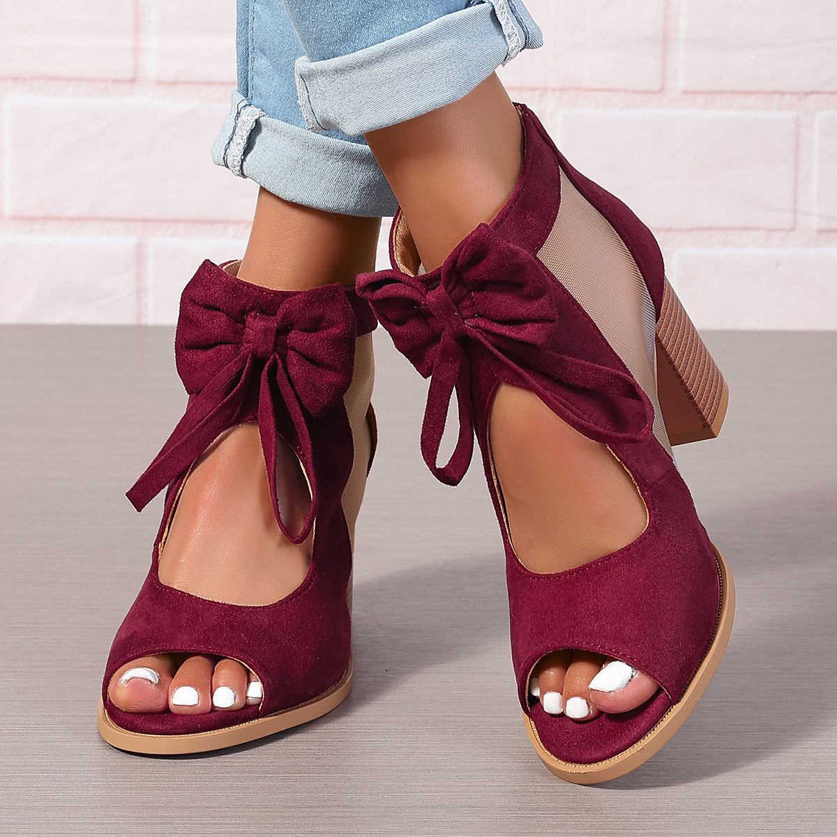 Chunky Heel Ankle Bow Sandals