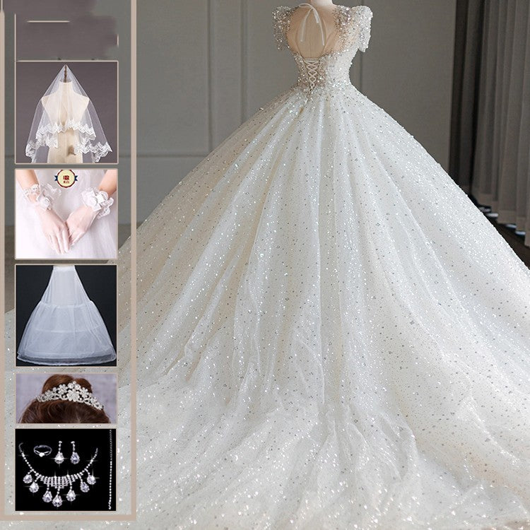 Traditional Wedding Gown with Large Train