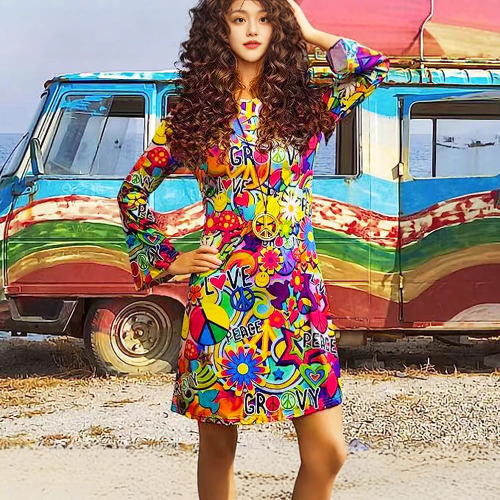 Women's Boho Vintage Multi Print Cotton Dress