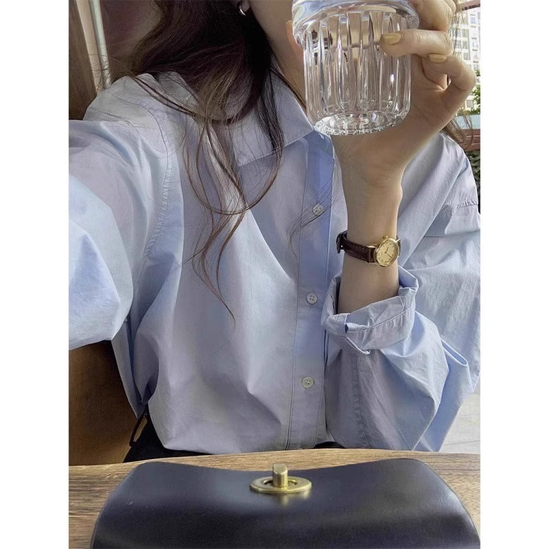 Women's Long Sleeve Cotton Button Up Blouse
