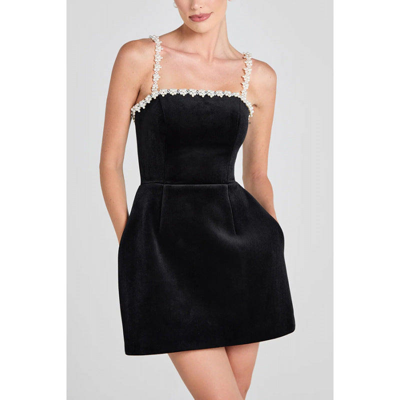 Women's Simple Black A- Line Sun Dress