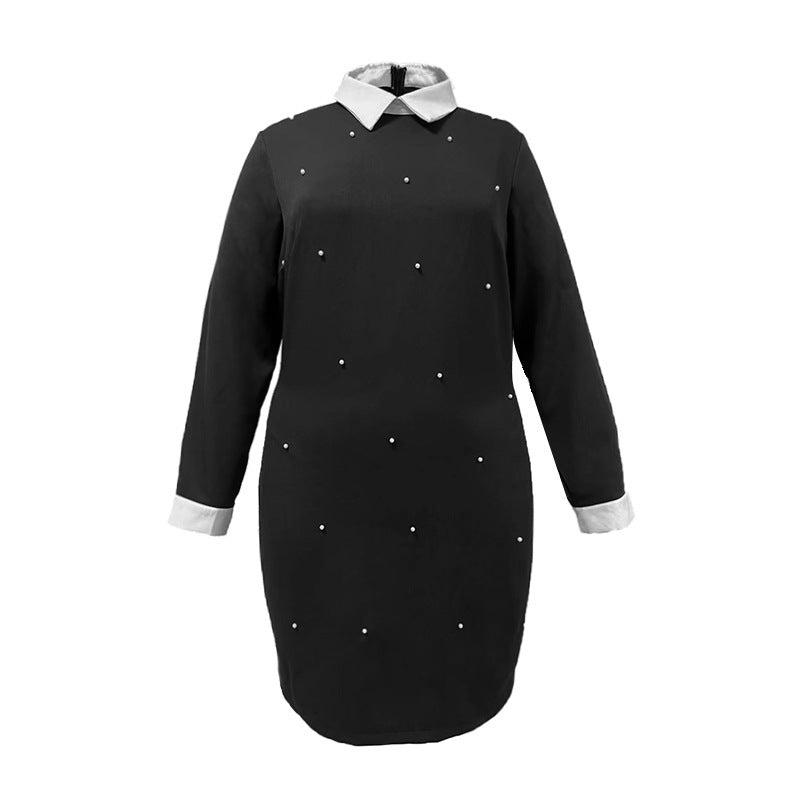 Elegant Long Sleeve Beaded Black Dress