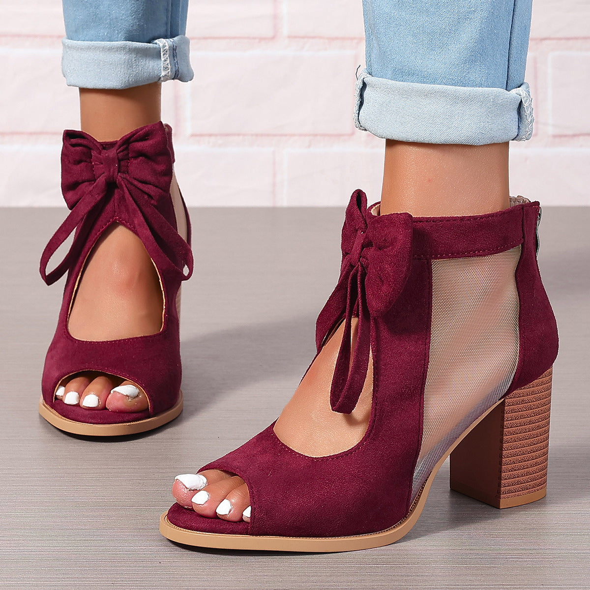 Chunky Heel Ankle Bow Sandals