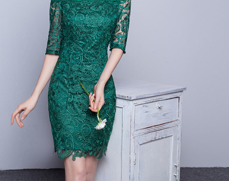 Women's Green Lacy Dinner Dress