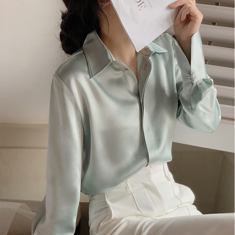 Women's Classic Satin Button Up Blouse