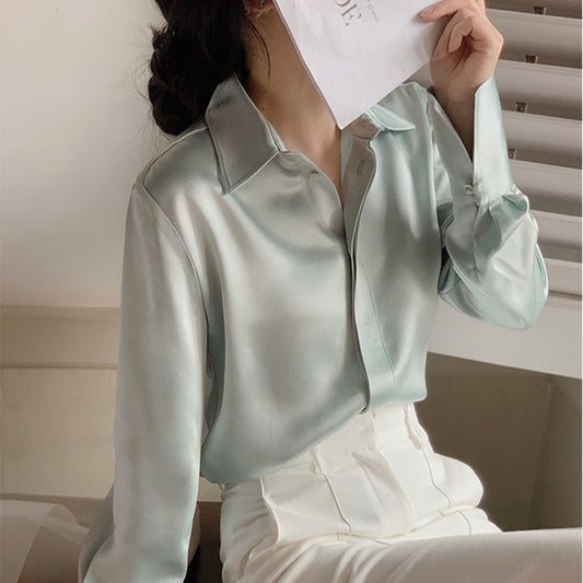 Women's Classic Satin Button Up Blouse