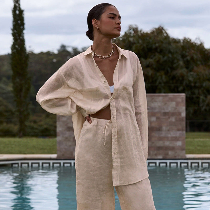 Women's Cotton Long Sleeve Shirt & Trousers Set