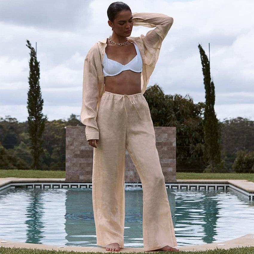 Women's Cotton Long Sleeve Shirt & Trousers Set