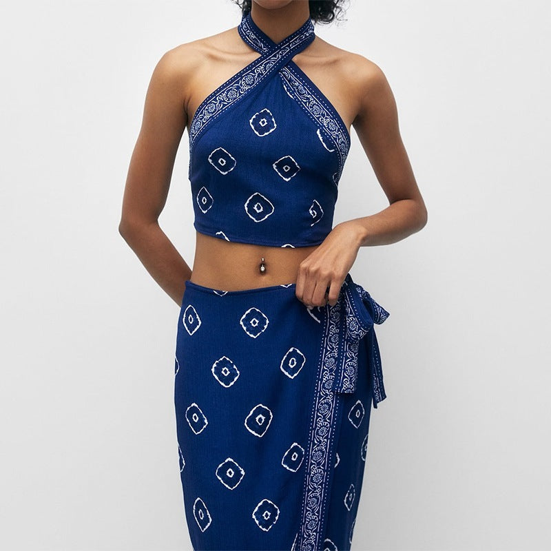Women's Blue Bandana Three Piece Beach Set