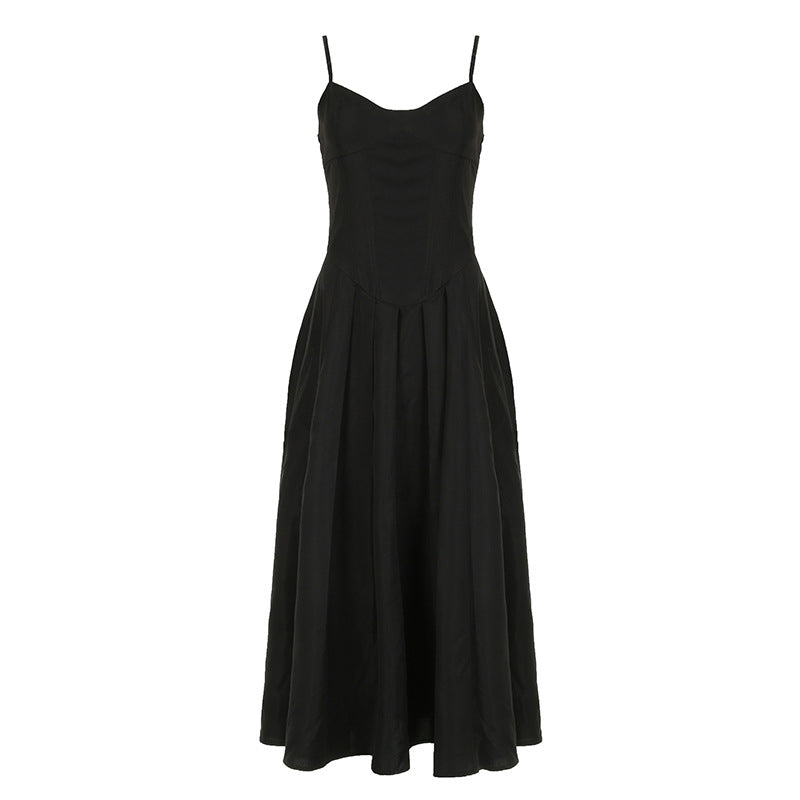 Elegant Black Sundress with Slimming V-Neckline