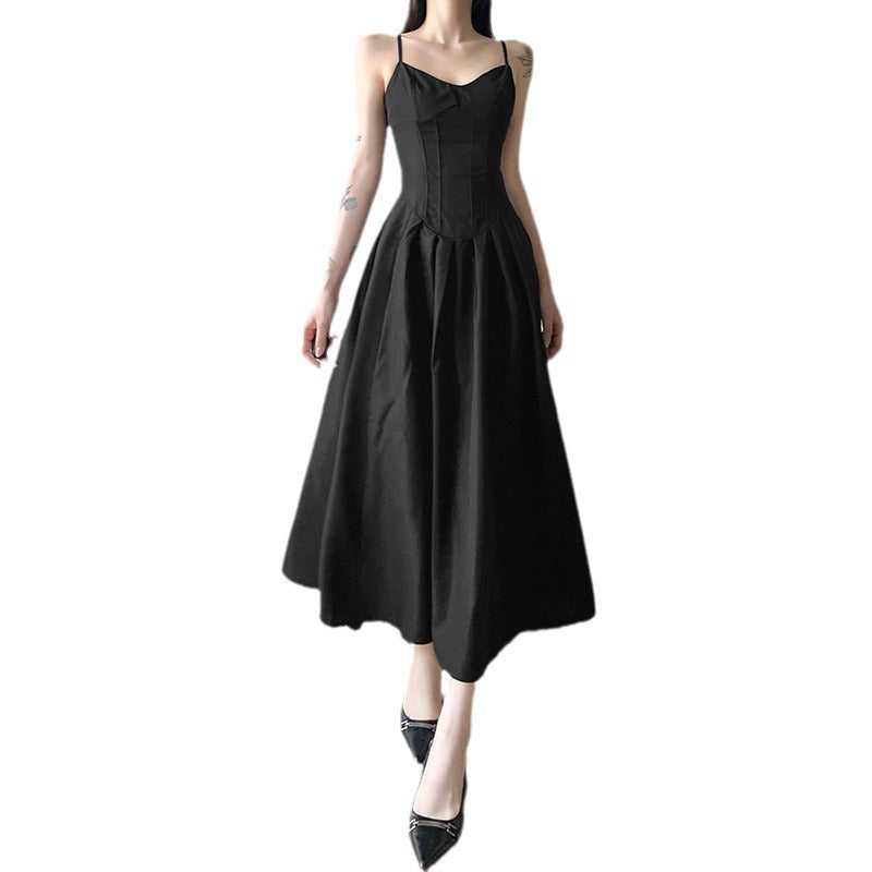 Elegant Black Sundress with Slimming V-Neckline