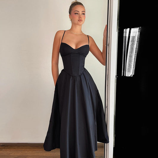 Elegant Black Sundress with Slimming V-Neckline