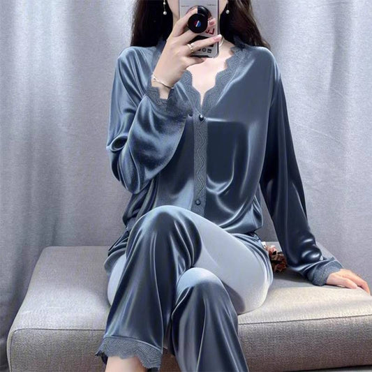 Women's Simple Velvet V-neck Pajamas Suit