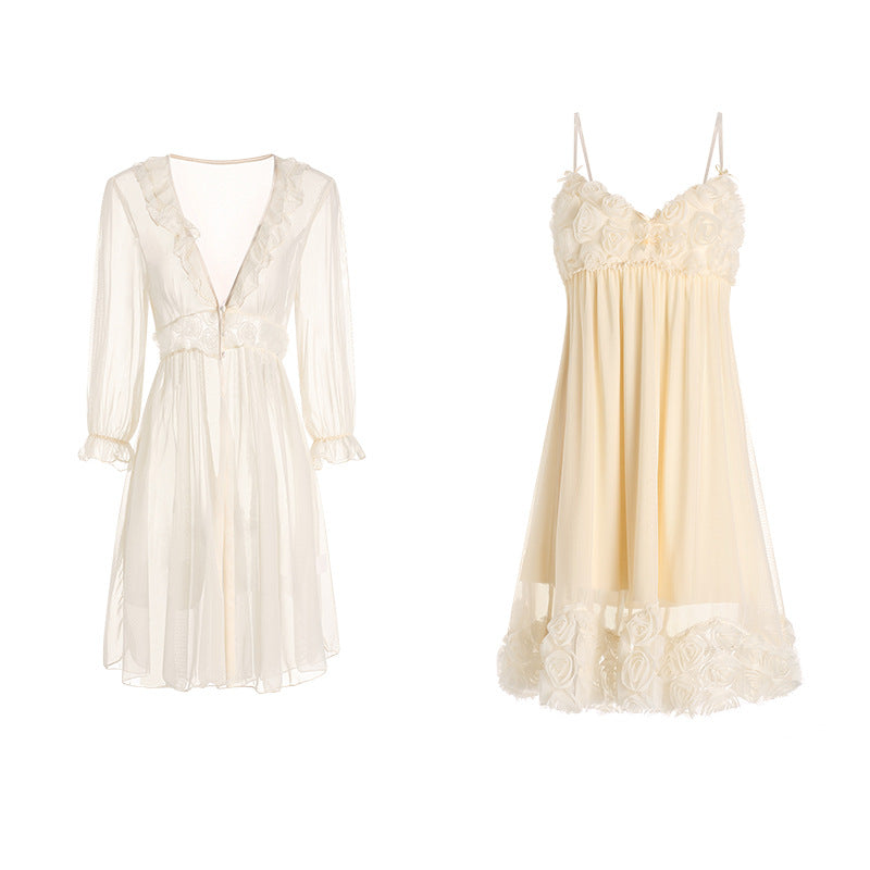 Women's Cream Colored Lace Gown and Cover
