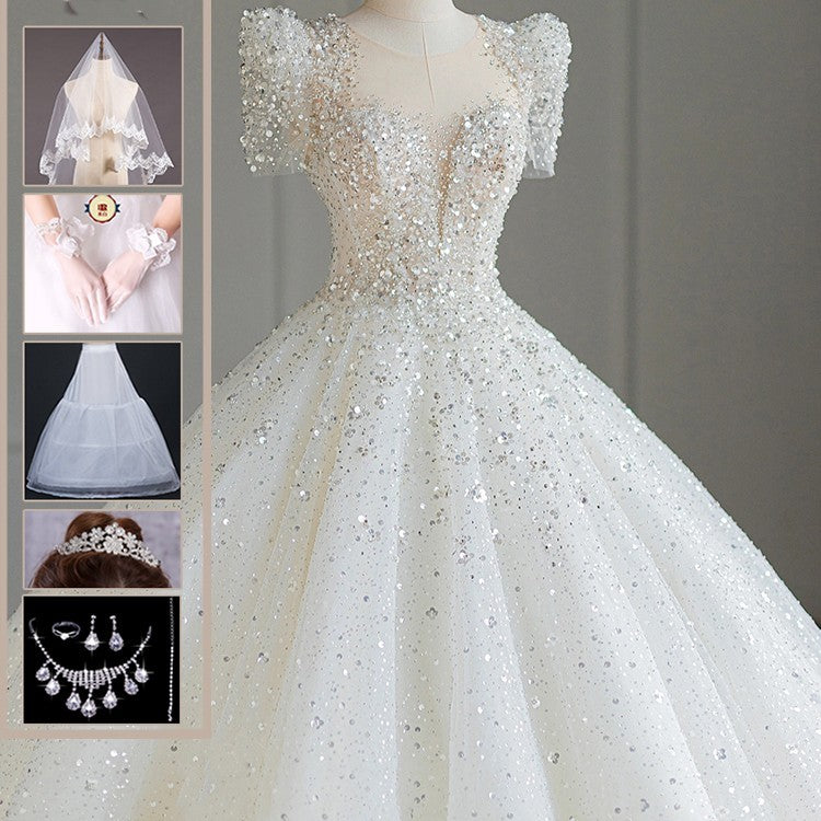 Traditional Wedding Gown with Large Train