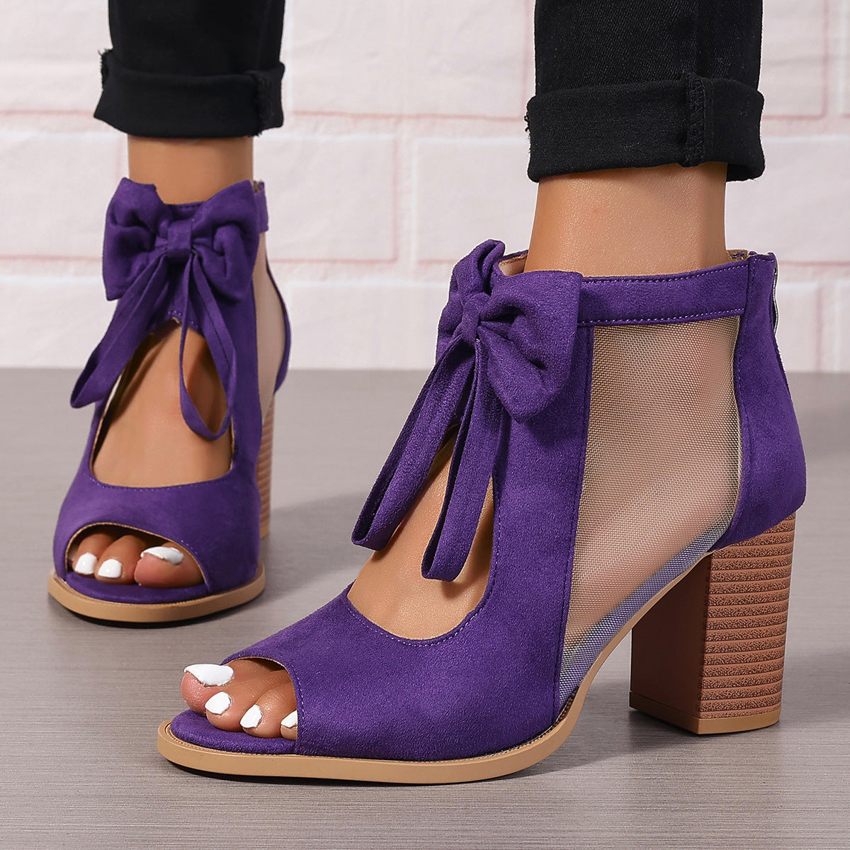 Chunky Heel Ankle Bow Sandals