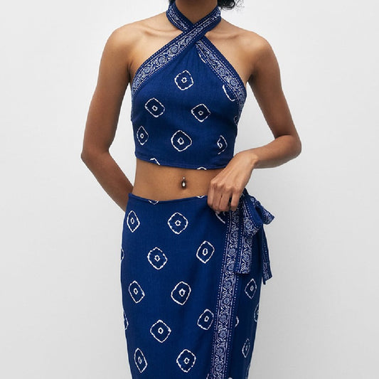 Women's Blue Bandana Three Piece Beach Set