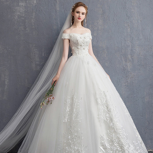 Traditional Wedding Dress with Quarter Length Lace Sleeves