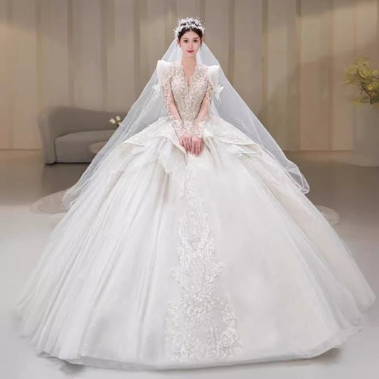 Beautiful Traditional Wedding Gown with Full Train