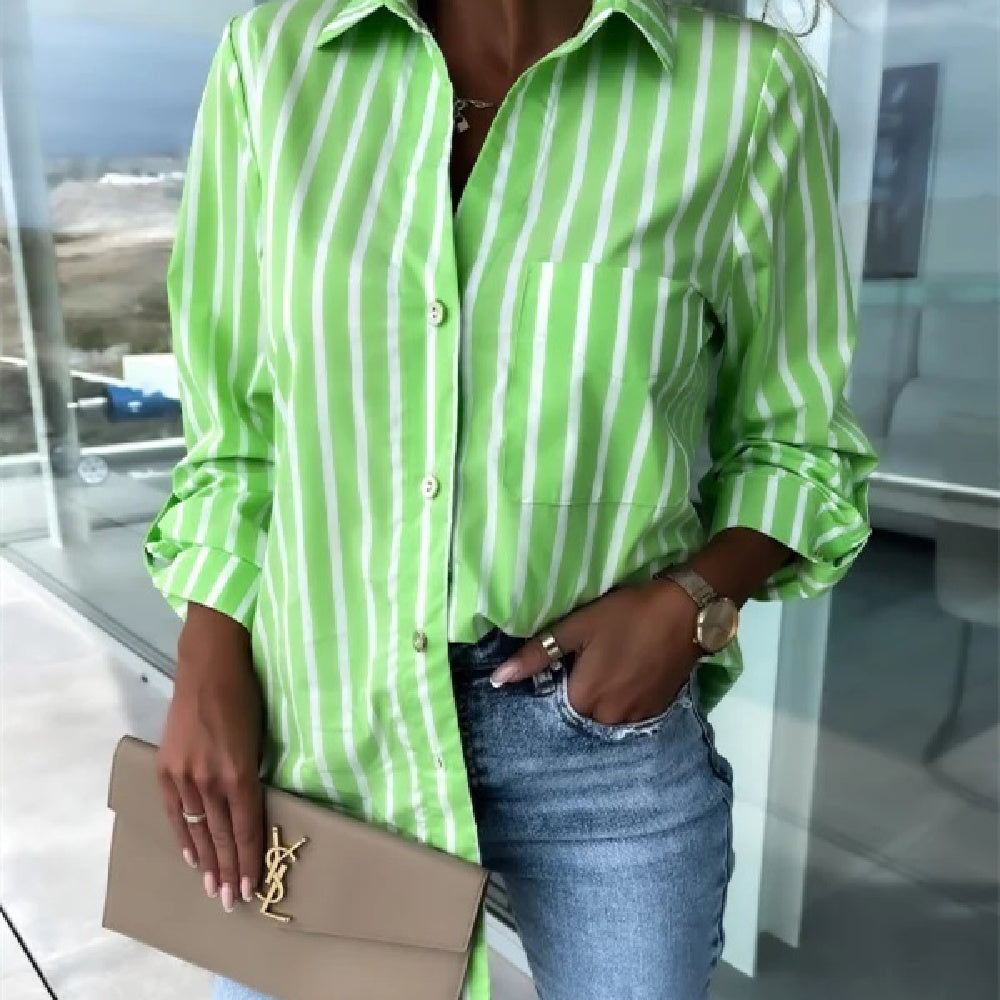 Women's Lime Stripped Button Down Shirt
