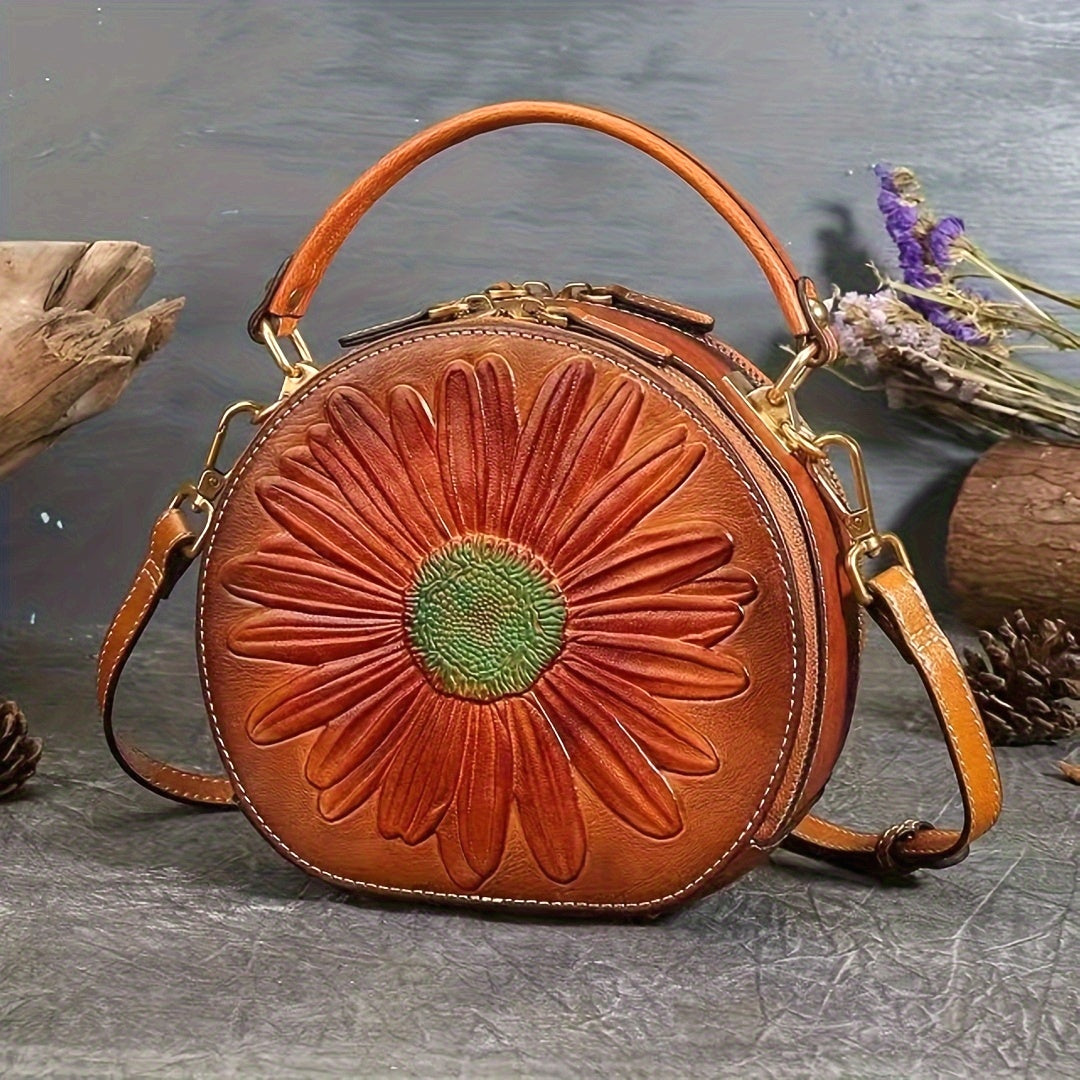 Genuine Leather Vintage Niche Round Shoulder Crossbody Bag