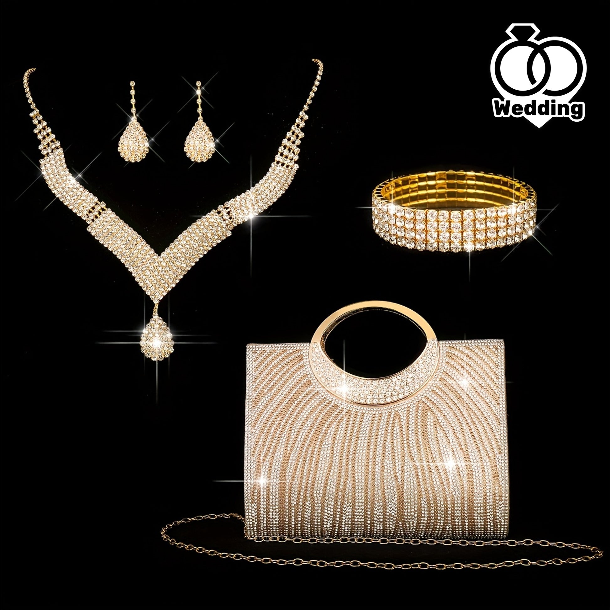 Sparkly Rhinestone Striped Tote  Jewelry Set