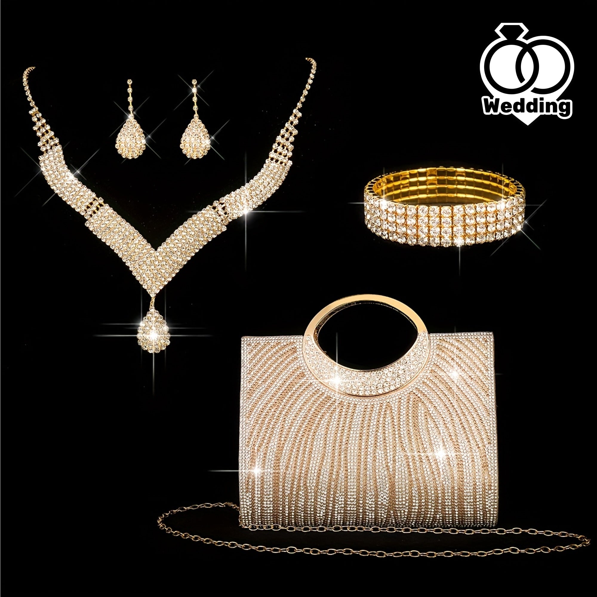 Sparkly Rhinestone Striped Tote  Jewelry Set