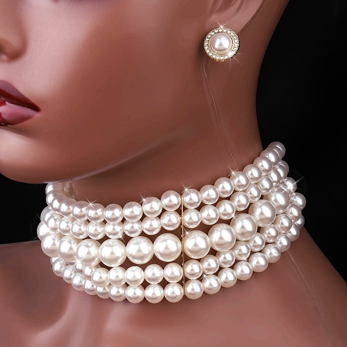 MultiLayer Pearl  Metal Necklace Set
